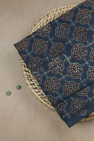 Indigo Block Printed Ajrak cotton Fabric - 0.95m