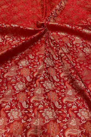 Luxurious Red Banarasi Jamawar Resham Tanchui Silk Fabric ( 2.5 Mtr )