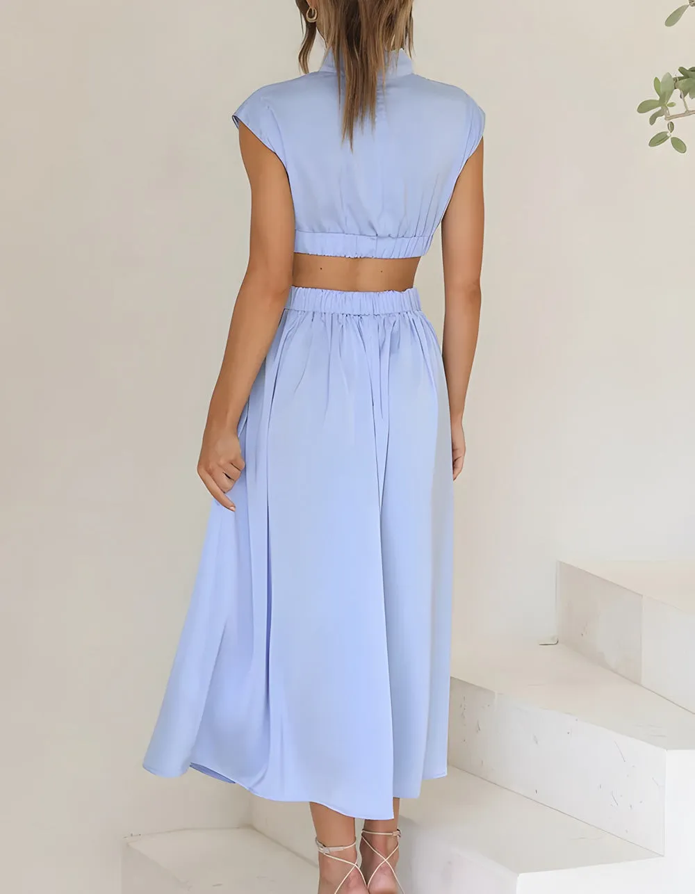 Plain Stand Collar Macaroon Midi A Line Dresses
