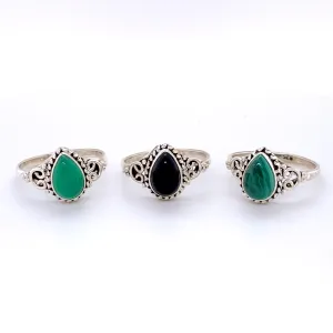 Teardrop Gemstone Ring with Intricate Ball Border