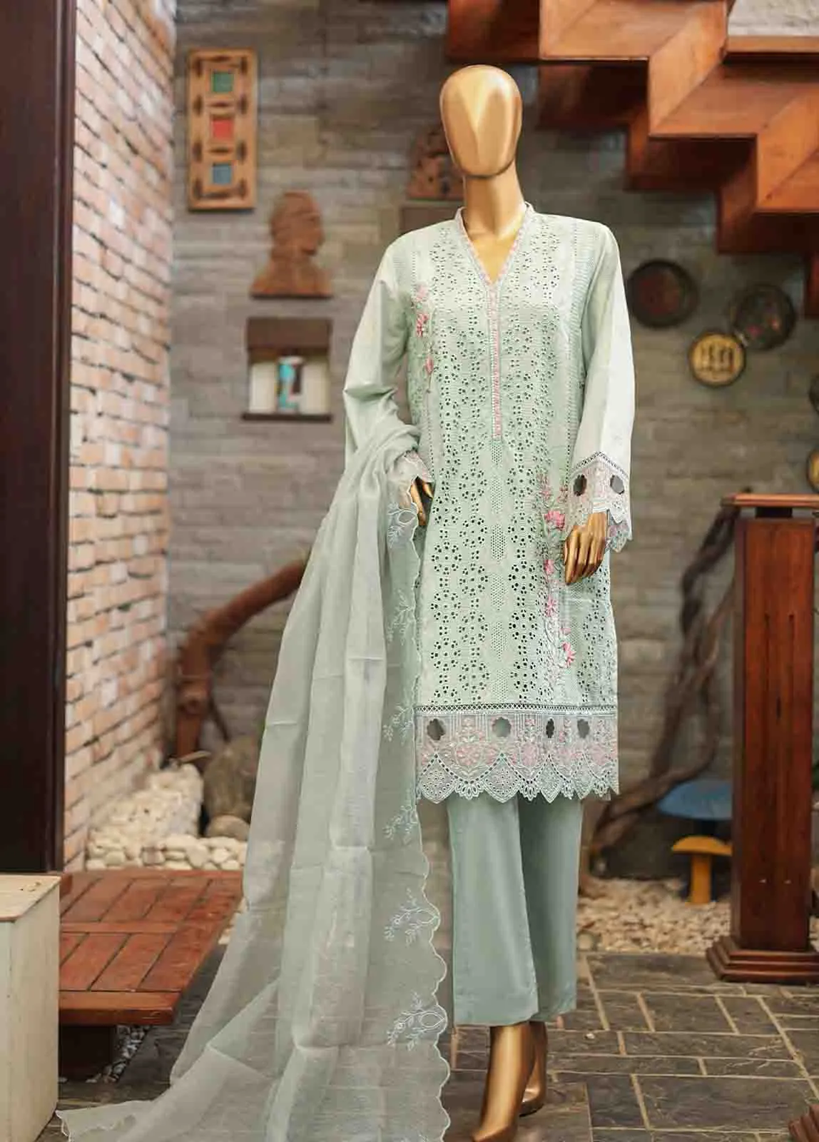 WTF-013 A- 3 Piece Embroidered Stitched Suit